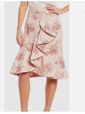 ANTONIO MELANI Toby Ruffle Faux Wrap Skirt Pink Blissful Blossoms Size 0 - 2 NWT
